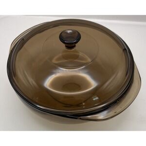 Vtg Pyrex 024 Amber Brown 2L Round‎ Casserole Baking Dish w/ Lid
